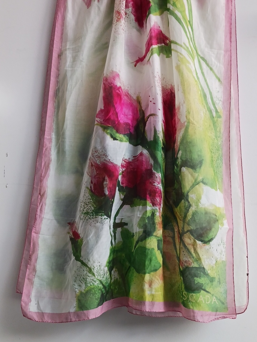 ESCADA PINK FLORAL PRINT COTTON SCARF